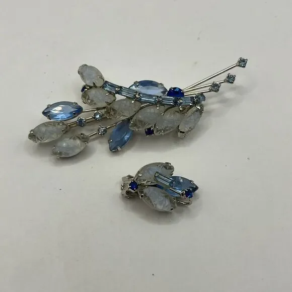 Verified Juliana Elegant Silver and Blue Brooch with single earring - Picture 2 of 5